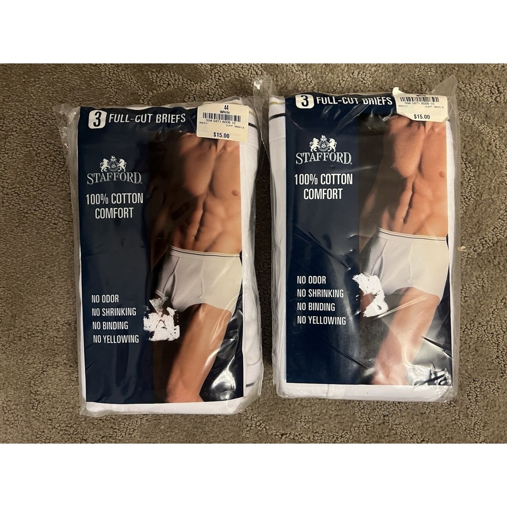 Stafford JC Penney Vintage Men's Size 44 White Full Cut Briefs Underwear 2 Pk I2